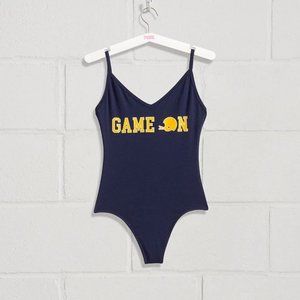 MICHIGAN WOLVERINES Football Champions Navy Cheer Gold University of Shirt Top